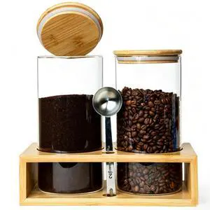 Glass Coffee Containers With Shelf - Coffee Bar Organizer And Accessories, Coffee Jars With Spoon, 2x 49oz Airtight Sealed Coffee Canister For Coffee Bean, Ground Coffee, Nuts Glass Coffee Containers With Shelf - Coffee Bar Organizer And Accessories, Coffee Jars With Spoon, 2x 49oz Airtight Sealed Coffee Canister For Coffee Bean, Ground Coffee, Nuts