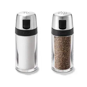 Salt and Pepper Shaker Set, Clear, Stainless Steel Salt and Pepper Shaker Set, Clear, Stainless Steel