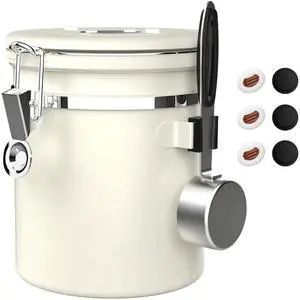 Coffee Canister Airtight, Stainless Steel Bean Storage Container with Date Tracker & Scoop, Grounds Sugar Flour Tea Cereal Fits Kitchen Pantry, Ideal Gift for Coffee Lovers,16oz,Beige Coffee Canister Airtight, Stainless Steel Bean Storage Container with Date Tracker & Scoop, Grounds Sugar Flour Tea Cereal Fits Kitchen Pantry, Ideal Gift for Coffee Lovers,16oz,Beige