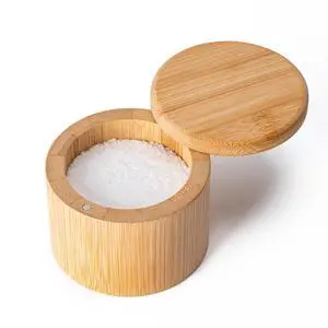 Bamboo Salt Cellar, Salt Box with Swivel Lid,Round Spice Container,6 oz Bamboo Salt Cellar, Salt Box with Swivel Lid,Round Spice Container,6 oz