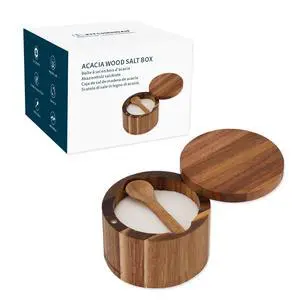 Acacia Wood Salt Cellar Bowl Box with Built-in Spoon to avoid Dust, Elegant Kitchen Salt Container Holder with Swivel Magnetic Lid to Storage Pepper Spice Bath Salt Sea Salt, 6OZ Acacia Wood Salt Cellar Bowl Box with Built-in Spoon to avoid Dust, Elegant Kitchen Salt Container Holder with Swivel Magnetic Lid to Storage Pepper Spice Bath Salt Sea Salt, 6OZ