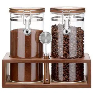 Coffee Bean Storage 45 oz with Bamboo Shelf,Coffee Canister 2 Pack Coffee Bean Storage 45 oz with Bamboo Shelf,Coffee Canister 2 Pack