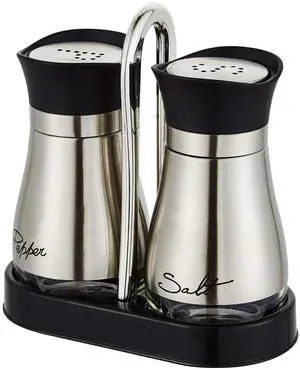 Salt and Pepper Shakers Set, Stainless Steel Salt Containers with Glass Bottle for Table, RV, Camp, BBQ, Set of 2 Salt and Pepper Shakers Set, Stainless Steel Salt Containers with Glass Bottle for Table, RV, Camp, BBQ, Set of 2