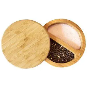Salt Keeper Duet, Salt and Pepper Container with Dual Compartments, Bamboo Spice Cellar with Magnetic Swivel Lid, Countertop Bowls for Seasonings Salt Keeper Duet, Salt and Pepper Container with Dual Compartments, Bamboo Spice Cellar with Magnetic Swivel Lid, Countertop Bowls for Seasonings