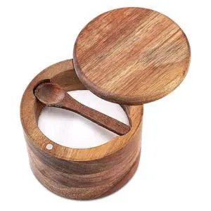 Acacia Wood Salt and Pepper Bowl, Nature Wood Salt Cellar and Spices Storage Box With Built-in Spoon and Magnetic Swivel Lid (Single Compartment 6.5 oz) Acacia Wood Salt and Pepper Bowl, Nature Wood Salt Cellar and Spices Storage Box With Built-in Spoon and Magnetic Swivel Lid (Single Compartment 6.5 oz)