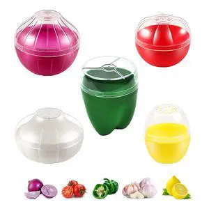 5PCS Fruit and Vegetable Shaped Savers Storage Onion Tomato Lemon Green Pepper and Garlic Containers for Fridge Vegetable Crisper Makes Food Stays Fresh Longer 5PCS Fruit and Vegetable Shaped Savers Storage Onion Tomato Lemon Green Pepper and Garlic Containers for Fridge Vegetable Crisper Makes Food Stays Fresh Longer