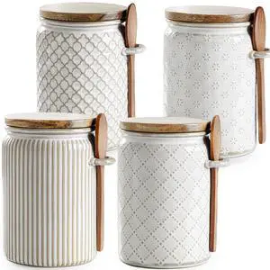 Small Canisters Sets for the Kitchen, 18 oz Sugar Coffee Tea Storage Containers, Ceramic Kitchen Canisters for Countertop Set of 4 with Airtight Lids and Teaspoons Small Canisters Sets for the Kitchen, 18 oz Sugar Coffee Tea Storage Containers, Ceramic Kitchen Canisters for Countertop Set of 4 with Airtight Lids and Teaspoons