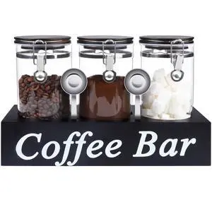 3PCS Glass Coffee Containers with Shelf 54 oz Coffee Station Organizer Glass Bean Storage with Spoon Canister Set Jars with Airtight Locking Clamp for Bean Sugar Nuts 3PCS Glass Coffee Containers with Shelf 54 oz Coffee Station Organizer Glass Bean Storage with Spoon Canister Set Jars with Airtight Locking Clamp for Bean Sugar Nuts
