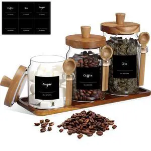 3 Pcs Glass Coffee Container with Wooden Lid Spoon Shelf Labels Clear Airtight Jar Food Storage Canister Set for Sugar Spice Coffee Bean Holder Housewarming Gift(13.5,20,25 oz,Acacia Brown) 3 Pcs Glass Coffee Container with Wooden Lid Spoon Shelf Labels Clear Airtight Jar Food Storage Canister Set for Sugar Spice Coffee Bean Holder Housewarming Gift(13.5,20,25 oz,Acacia Brown)