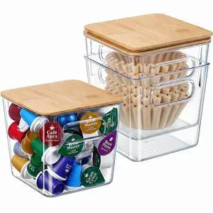 3 PACK Coffee Pod Holder K Cup Organizer Large Capacity Clear Storage Container Bins with Bamboo Lids for Coffee Bar Organization and Storage 3 PACK Coffee Pod Holder K Cup Organizer Large Capacity Clear Storage Container Bins with Bamboo Lids for Coffee Bar Organization and Storage
