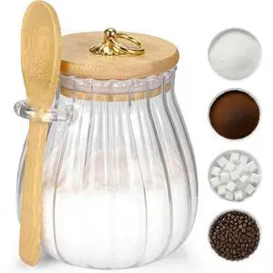 Sugar Container with Bamboo Lid and Spoon,15 oz Sugar Bowl Glass Jar for Coffee Bar Accessories Coffee Canister Kitchen Decor Housewarming Gift Christmas Refillable Design Sugar Container with Bamboo Lid and Spoon,15 oz Sugar Bowl Glass Jar for Coffee Bar Accessories Coffee Canister Kitchen Decor Housewarming Gift Christmas Refillable Design
