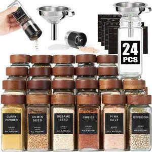 Glass Spice Containers for Kitchen: 24P 4oz Dishwasher Safe Jars Glass Spice Containers for Kitchen: 24P 4oz Dishwasher Safe Jars