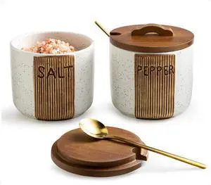 Salt and Pepper Bowl Ceramic, 10 Oz Salt and Pepper Cellar with Lid and Spoon, Farmhouse Salt Containers for Countertop, White Salt and Pepper Bowl Ceramic, 10 Oz Salt and Pepper Cellar with Lid and Spoon, Farmhouse Salt Containers for Countertop, White