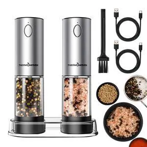 Electric Salt and Pepper Grinder Set, 110ml Larger Rechargeable Automatic Salt and Pepper Mill Grinder with 6 Adjustable Coarseness, Electric Salt and Pepper Shakers, LED, 2 Packs, Black Electric Salt and Pepper Grinder Set, 110ml Larger Rechargeable Automatic Salt and Pepper Mill Grinder with 6 Adjustable Coarseness, Electric Salt and Pepper Shakers, LED, 2 Packs, Black