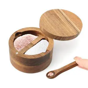 Wood Salt and Pepper Bowl, with Swivel Lid and Spoon Round Salt Container Spices Storage Box(10.3cm/4.06inch Dia) Wood Salt and Pepper Bowl, with Swivel Lid and Spoon Round Salt Container Spices Storage Box(10.3cm/4.06inch Dia)