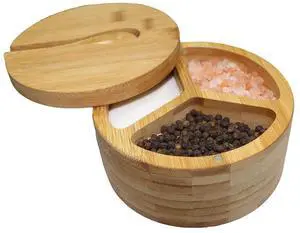 Bamboo Salt and Pepper Box, 3 Compartment Salt and Pepper Cellar With Lid and Spoon,Spice Condiment Container for Kitchen Countertop Bamboo Salt and Pepper Box, 3 Compartment Salt and Pepper Cellar With Lid and Spoon,Spice Condiment Container for Kitchen Countertop