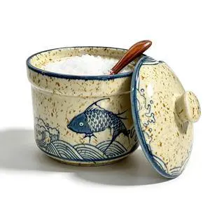 Ceramic Salt Cellar, Simple Straight Body with Lid & Wooden Spoon, for Storing Salt Pepper Sugar Herbs Spices, Kitchen Seasoning Jar Ceramic Salt Cellar, Simple Straight Body with Lid & Wooden Spoon, for Storing Salt Pepper Sugar Herbs Spices, Kitchen Seasoning Jar