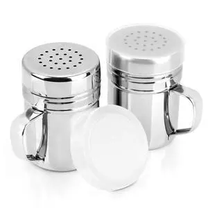 2pcs Stainless Steel Dredge, Salt Pepper Dredge Shakers with Handle, Seasonings Spice Shakers with Lid, 6 Ounce 2pcs Stainless Steel Dredge, Salt Pepper Dredge Shakers with Handle, Seasonings Spice Shakers with Lid, 6 Ounce