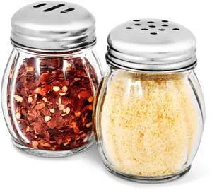 6-Ounces Glass Spices Shaker With Perforated Stainless Steel Top And Parmesan Cheese Shaker With Slotted Stainless Steel Top/Set of 2/Bulk Swirl Retro Style Dispensers With Lids/Salt & Pepper Shakers 6-Ounces Glass Spices Shaker With Perforated Stainless Steel Top And Parmesan Cheese Shaker With Slotted Stainless Steel Top/Set of 2/Bulk Swirl Retro Style Dispensers With Lids/Salt & Pepper Shakers