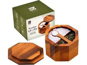 Wooden Pepper and Salt Cellar with Lid and Spoon Set Keeper Two Compartments Spice Seasoning Wood 7oz. Container for Countertop Kitchen Storage Sea Salt Box Holder with Anti-Slip Feet Slip Wooden Pepper and Salt Cellar with Lid and Spoon Set Keeper Two Compartments Spice Seasoning Wood 7oz. Container for Countertop Kitchen Storage Sea Salt Box Holder with Anti-Slip Feet Slip