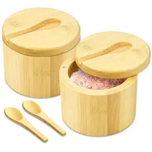 Bamboo Salt Cellar with Lid and Spoon - Salt and Pepper Containers for Paprika, Herbs, Spice, Sugar - Bamboo Pepper Jar Storage Box Holder w/Magnetic Swivel Lid for Kitchen, 6 oz (Set of 2) Bamboo Salt Cellar with Lid and Spoon - Salt and Pepper Containers for Paprika, Herbs, Spice, Sugar - Bamboo Pepper Jar Storage Box Holder w/Magnetic Swivel Lid for Kitchen, 6 oz (Set of 2)