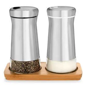 Salt and Pepper Shakers set with Adjustable Pour Holes - Elegant Stainless Steel Spice Dispenser - Perfect for Himalayan, Table Salt, White and Black Pepper (Salt & Pepper Shakers Set + Bamboo Stand) Salt and Pepper Shakers set with Adjustable Pour Holes - Elegant Stainless Steel Spice Dispenser - Perfect for Himalayan, Table Salt, White and Black Pepper (Salt & Pepper Shakers Set + Bamboo Stand)