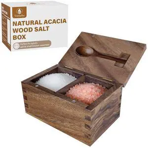 Large Capacity Acacia Wood Salt Container with Magnetic Flip Lid & Built-in Spoon, 20 OZ Kitchen Salt Holder, Elegant Salts Cellar Box to Storage Pepper, Herbs, Spice or Favorite Seasonings Large Capacity Acacia Wood Salt Container with Magnetic Flip Lid & Built-in Spoon, 20 OZ Kitchen Salt Holder, Elegant Salts Cellar Box to Storage Pepper, Herbs, Spice or Favorite Seasonings
