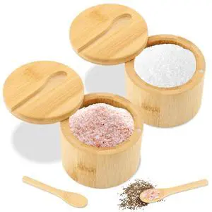 Bamboo Salt Cellar with Magnetic Swivel Lid & Spoon, 2Pcs Spice Box Bowl Storage Box Salt Container to Storage Pepper, Table Salt, Gourmet Salts, Spice, Sugar(SIZE:6 oz) Bamboo Salt Cellar with Magnetic Swivel Lid & Spoon, 2Pcs Spice Box Bowl Storage Box Salt Container to Storage Pepper, Table Salt, Gourmet Salts, Spice, Sugar(SIZE:6 oz)