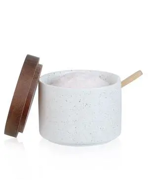 Ceramic Salt Cellar with Lid and Wooden Spoon, 8 Oz Speckled Salt Holder, Storage Canister for Sea Salt, Pepper, Spices, Herbs and Sugar Ceramic Salt Cellar with Lid and Wooden Spoon, 8 Oz Speckled Salt Holder, Storage Canister for Sea Salt, Pepper, Spices, Herbs and Sugar