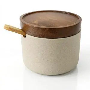 Handmade Ceramic Salt Cellar with Acacia Wood Lid & Spoon - 3.5" Wide Mouth Kitchen Jar for Salt, Spices, Sugar, Pepper - Modern Countertop Storage Container, Keeps Seasonings Dry, Elegant Home Decor Handmade Ceramic Salt Cellar with Acacia Wood Lid & Spoon - 3.5" Wide Mouth Kitchen Jar for Salt, Spices, Sugar, Pepper - Modern Countertop Storage Container, Keeps Seasonings Dry, Elegant Home Decor