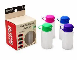 Set of 4 Mini Salt and Pepper Shakers 1oz BPA-Free Plastic with Snap Top Lids, Assorted Colors, Compact Design for Travel, Camping, Picnics, and Lunch Boxes by Dependable Industries Set of 4 Mini Salt and Pepper Shakers 1oz BPA-Free Plastic with Snap Top Lids, Assorted Colors, Compact Design for Travel, Camping, Picnics, and Lunch Boxes by Dependable Industries