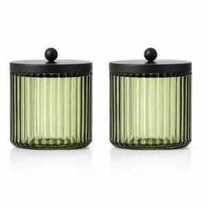2-Pack Glass Qtip Holder Dispenser Set for Cotton Ball, Swab, Round Pads, Floss Picks - Bathroom Canister Storage Organization and Vanity Makeup Organizer(Olive Green) 2-Pack Glass Qtip Holder Dispenser Set for Cotton Ball, Swab, Round Pads, Floss Picks - Bathroom Canister Storage Organization and Vanity Makeup Organizer(Olive Green)
