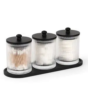 3 Pack Qtip Holder - Bathroom Organizers and Storage, Cotton Round Holder Floss Pick Cotton Ball Swab Holder with Tray, Glass Apothecary Jars with Lids Container Set -sw clear b 3 Pack Qtip Holder - Bathroom Organizers and Storage, Cotton Round Holder Floss Pick Cotton Ball Swab Holder with Tray, Glass Apothecary Jars with Lids Container Set -sw clear b