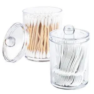 Clear Bathroom Organizer with Lid - 2-Pack Cotton Ball and Cotton Swab Storage Tins for Vanity Storage Clear Bathroom Organizer with Lid - 2-Pack Cotton Ball and Cotton Swab Storage Tins for Vanity Storage