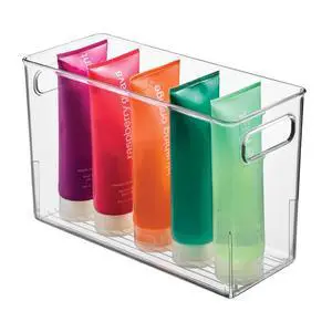 Slim Clear Plastic Bathroom Storage Bin, Tall Narrow Slim Clear Plastic Bathroom Storage Bin, Tall Narrow
