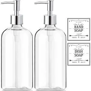 Clear Soap Dispenser with Rust Proof Pump, Waterproof Labels (2 Pack,16 Oz), Plastic Hand Soap Dish Soap Dispenser for Kitchen Bathroom Clear Soap Dispenser with Rust Proof Pump, Waterproof Labels (2 Pack,16 Oz), Plastic Hand Soap Dish Soap Dispenser for Kitchen Bathroom
