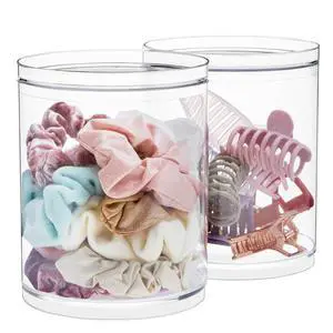 Bella Tall Scrunchie Holder | Stackable Clear Plastic Container (Set of 2) Round Vanity Storage Organizers with Lids for Hair Accessories & Beauty Supplies | Made in USA Bella Tall Scrunchie Holder | Stackable Clear Plastic Container (Set of 2) Round Vanity Storage Organizers with Lids for Hair Accessories & Beauty Supplies | Made in USA