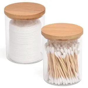 2 Pack Glass Qtip Holder Dispenser Set - Apothecary Jars with Lids - Vanity Makeup Organizer and Bathroom Canister Storage Organizer for Cotton Ball, Swab, Round Pads,Floss 2 Pack Glass Qtip Holder Dispenser Set - Apothecary Jars with Lids - Vanity Makeup Organizer and Bathroom Canister Storage Organizer for Cotton Ball, Swab, Round Pads,Floss
