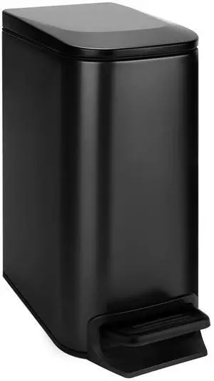Slim Bathroom Trash Can with Lid Soft Close, Step Pedal, 6 Liter / 1.6 Gallon Stainless Steel Garbage Can with Removable Inner Bucket, Anti-Fingerprint Finish (Matte Black) Slim Bathroom Trash Can with Lid Soft Close, Step Pedal, 6 Liter / 1.6 Gallon Stainless Steel Garbage Can with Removable Inner Bucket, Anti-Fingerprint Finish (Matte Black)