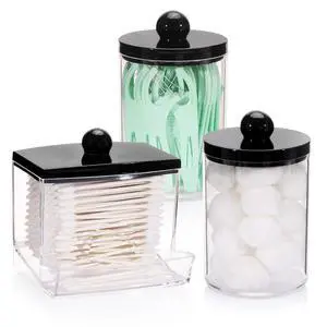 10oz Cotton Ball Holder Qtips Dispenser, Bathroom Container Organizer for Storage Cotton Swabs, Pads - Apothecary Jar with Black Lids 10oz Cotton Ball Holder Qtips Dispenser, Bathroom Container Organizer for Storage Cotton Swabs, Pads - Apothecary Jar with Black Lids