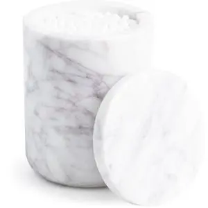 Marble Bathroom Container with Lid - Holder for Qtip Swabs, Cotton Balls, Pads, Rounds, or Floss Picks - White Apothecary Jar for Q Tips - Canister for Organizing Bathroom Counter Vanity Marble Bathroom Container with Lid - Holder for Qtip Swabs, Cotton Balls, Pads, Rounds, or Floss Picks - White Apothecary Jar for Q Tips - Canister for Organizing Bathroom Counter Vanity