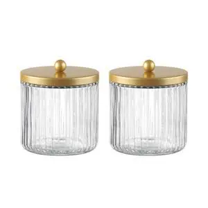 Matte Golden Yellow Set of 2 Glass Qtip Holder Dispenser Set for Cotton Ball, Swab, Round Pads, Floss Picks - Bathroom Canister Storage Organization and Vanity Makeup Organizer Matte Golden Yellow Set of 2 Glass Qtip Holder Dispenser Set for Cotton Ball, Swab, Round Pads, Floss Picks - Bathroom Canister Storage Organization and Vanity Makeup Organizer