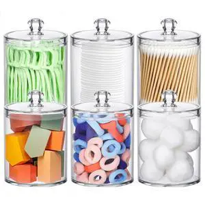 Qtip Holder 6 Pack, Acrylic Q-tip Dispenser for Cotton Pads, Swabs, Balls, Storage Containers for Organizing, Clear Bathroom Canisters with Lid, Apothecary Jars Home Decor Accessories Set Qtip Holder 6 Pack, Acrylic Q-tip Dispenser for Cotton Pads, Swabs, Balls, Storage Containers for Organizing, Clear Bathroom Canisters with Lid, Apothecary Jars Home Decor Accessories Set