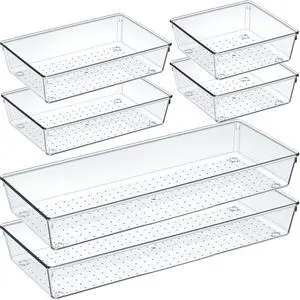 6 Pcs Large Size Clear Drawer Organizer Set, Acrylic Non Slip Non Cracking Kitchen Drawer Storage Tray Divider, Multifunctional Storage for Cosmetics, Bathroom, Tools, Kitchen and Office 6 Pcs Large Size Clear Drawer Organizer Set, Acrylic Non Slip Non Cracking Kitchen Drawer Storage Tray Divider, Multifunctional Storage for Cosmetics, Bathroom, Tools, Kitchen and Office