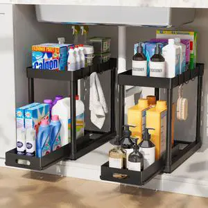 2 Pack Pull-Out Storage Organizers, Under Sink Organizer and Storage for Bathroom & Kitchen,Multi-Purpose Under Cabinet Organizers and storage Black 2 Pack Pull-Out Storage Organizers, Under Sink Organizer and Storage for Bathroom & Kitchen,Multi-Purpose Under Cabinet Organizers and storage Black