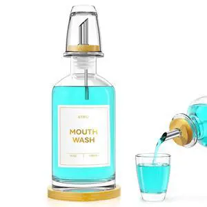 Glass Mouthwash Dispenser for Bathroom 14oz Refillable Mouthwash Container with 2 Glass Cups & Bamboo Tray, Countertop Mouth Wash Dispensers - Bathroom Decor for Home, Airbnb, Office (Clear) Glass Mouthwash Dispenser for Bathroom 14oz Refillable Mouthwash Container with 2 Glass Cups & Bamboo Tray, Countertop Mouth Wash Dispensers - Bathroom Decor for Home, Airbnb, Office (Clear)