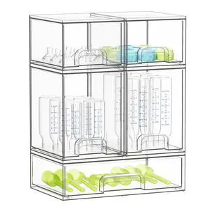 Bottle Storage Organizer Baby - Acrylic Bottles Station Organizer Container, Stackable Clear Drawers for Countertop, Vanity, Bathroom, Cabinet, Pantry Organization, 5 Pack, 2S2M1L, 15.4"H Bottle Storage Organizer Baby - Acrylic Bottles Station Organizer Container, Stackable Clear Drawers for Countertop, Vanity, Bathroom, Cabinet, Pantry Organization, 5 Pack, 2S2M1L, 15.4"H