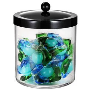 50oz Large Plastic Apothecary Jar with Black Stainless Steel Lid - Shatterproof Laundry Pods Container - Modern Industrial Bathroom & Kitchen Storage Organizer for Scent Beads, Bath Bombs 50oz Large Plastic Apothecary Jar with Black Stainless Steel Lid - Shatterproof Laundry Pods Container - Modern Industrial Bathroom & Kitchen Storage Organizer for Scent Beads, Bath Bombs