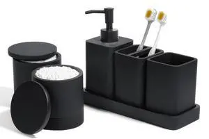 Bathroom Accessories Set, 6 Piece Bathroom Set with Toothbrush Holders, Soap Dispenser, Vanity Tray, Tumbler, Cotton Swab Jars, Bathroom OrganizerBathroom Sink Sets, Matte Black Bathroom Accessories Set, 6 Piece Bathroom Set with Toothbrush Holders, Soap Dispenser, Vanity Tray, Tumbler, Cotton Swab Jars, Bathroom OrganizerBathroom Sink Sets, Matte Black