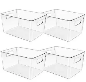 Clear Plastic Storage Bins, Pantry Organizers and Storage or Kitchen Organization and Storage Containers Bins for Organizing, Fridge, Freezer, Bathroom, Pantries, Refrigerator, Cabinet Organizer Bin Clear Plastic Storage Bins, Pantry Organizers and Storage or Kitchen Organization and Storage Containers Bins for Organizing, Fridge, Freezer, Bathroom, Pantries, Refrigerator, Cabinet Organizer Bin